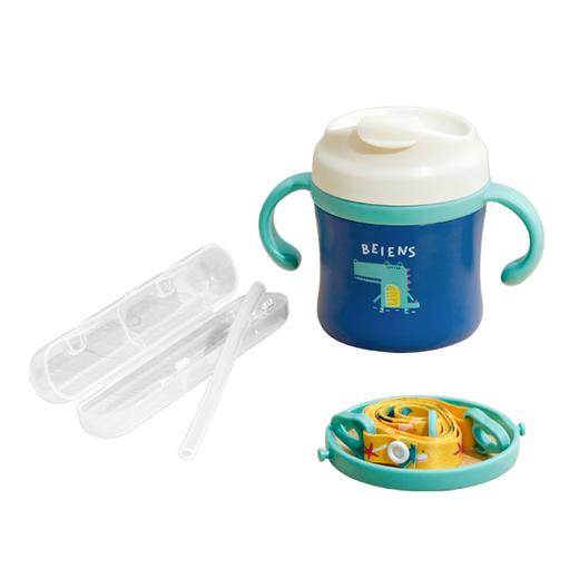 贝恩施牛奶杯儿童带刻度不锈钢防摔直饮吸管杯宝宝喝奶喝水学饮杯 商品图1