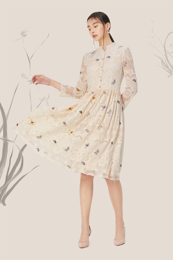 ELLA JADE 蝴蝶刺绣蕾丝连衣裙 8738
