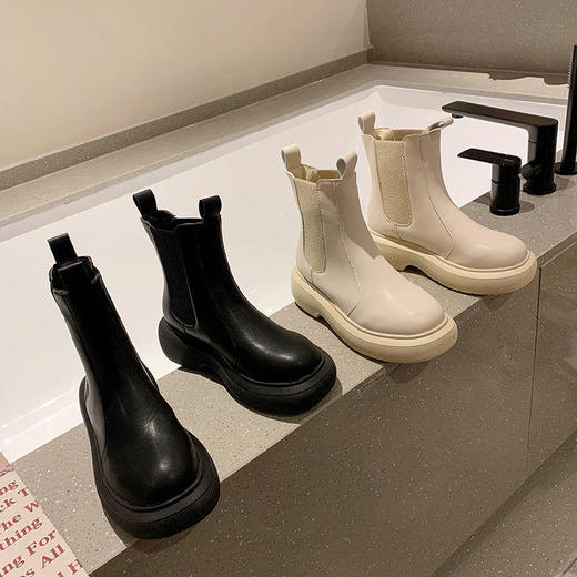 薄绒马丁靴子春秋单靴新款短靴厚底防滑2022秋冬网红爆款切尔西靴 商品图2