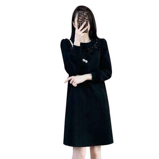 奢姿2025年秋装新款大码女装荷叶边减龄裙子胖妹妹时尚遮肚连衣裙9924866625 商品图4