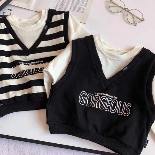 日韩童装男童秋季假两件条纹T恤2021新款儿童宝宝长袖打底衫卫衣 商品图1