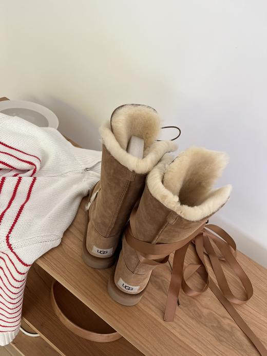 河南桑坡雪地靴 女神两穿款高筒/中筒 系带丝带款羊皮毛一体栗色 商品图6