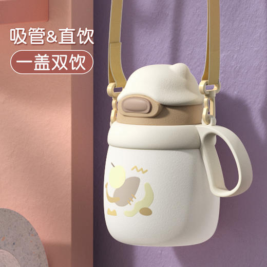 「四款配色！大肚保温杯」网红不锈钢大肚保温杯 手提卡通礼品学生水杯大容量弹跳吸管儿童壶餐饮用具 商品图1