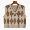 v领菱格马甲女外搭春秋季2021年新款复古叠穿针织背心短款坎肩 商品缩略图2
