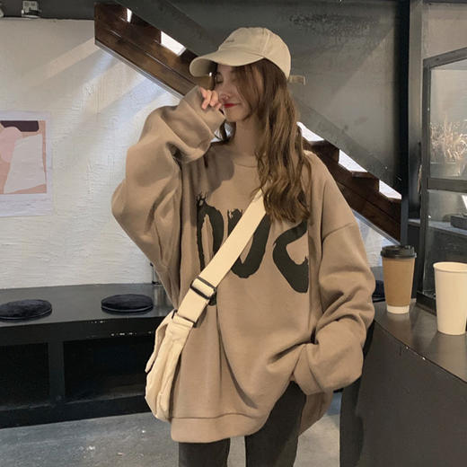 【百搭时尚韩版新款宽松薄款卫衣！】跨境宽松大码时尚休闲女装韩版春秋季300斤胖妹妹薄款圆领卫衣潮 商品图0