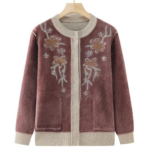 MQ864-4055-963中老年人秋冬奶奶冬装外套加绒毛衣妈妈太太保暖衣老人衣服 商品图2