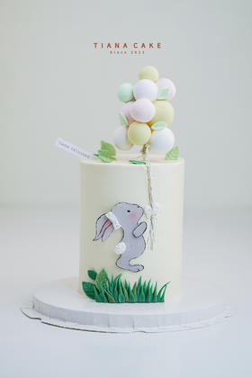 【纯手工翻糖定制】喜欢气球的兔子