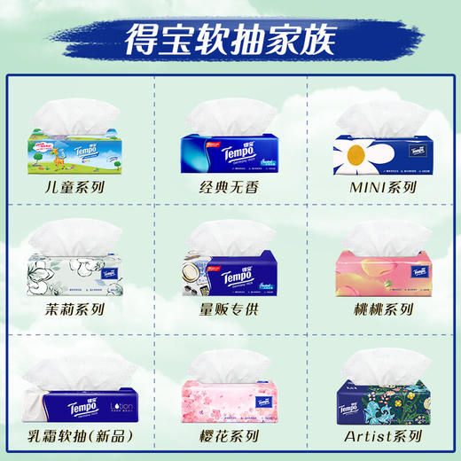 得宝(Tempo) 抽纸 4层加厚100抽*18包 卫生纸 纸巾 面巾纸 餐巾纸 天然无香(整箱销售)母婴可选 厚实耐用 商品图6