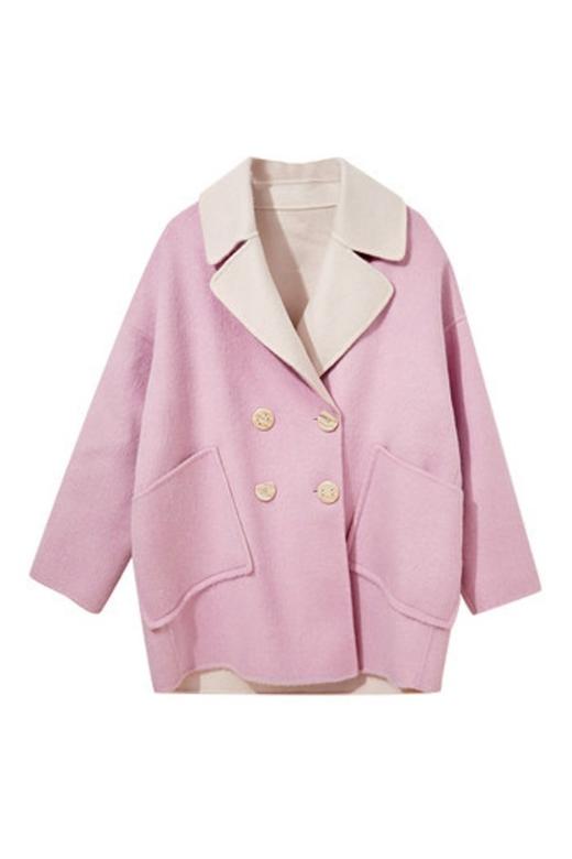 三COLOUR 粉色翻领短款双面呢大衣 10377 商品图4