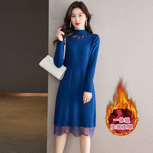 中长款加绒加厚毛衣，配大衣打底洋气蕾丝针织裙CC-22-3677 商品图0