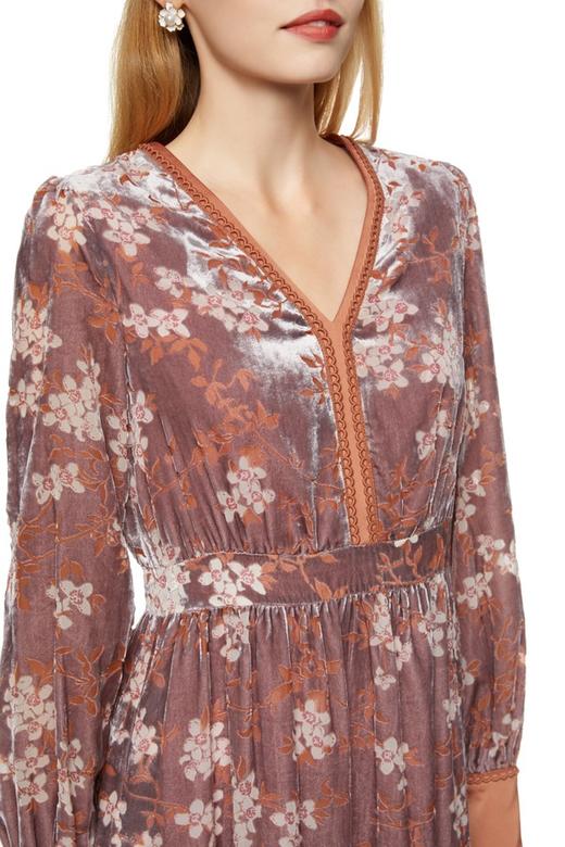 AVA 藕粉色烧花V领连衣裙 8607 商品图2