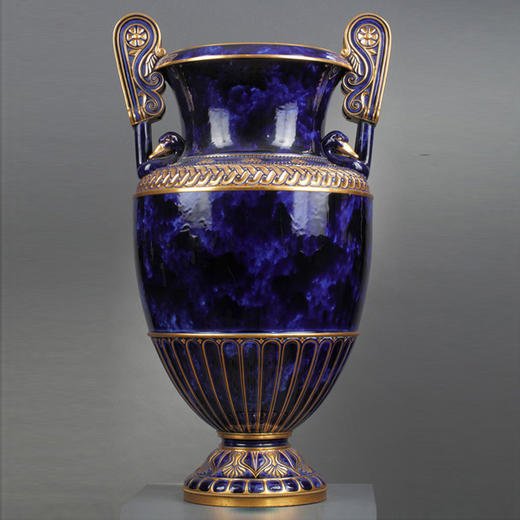 独角鹿西洋古董法国塞弗尔瓷器蓝绿渐变釉色花叶描金花瓶瓷瓶 商品图2