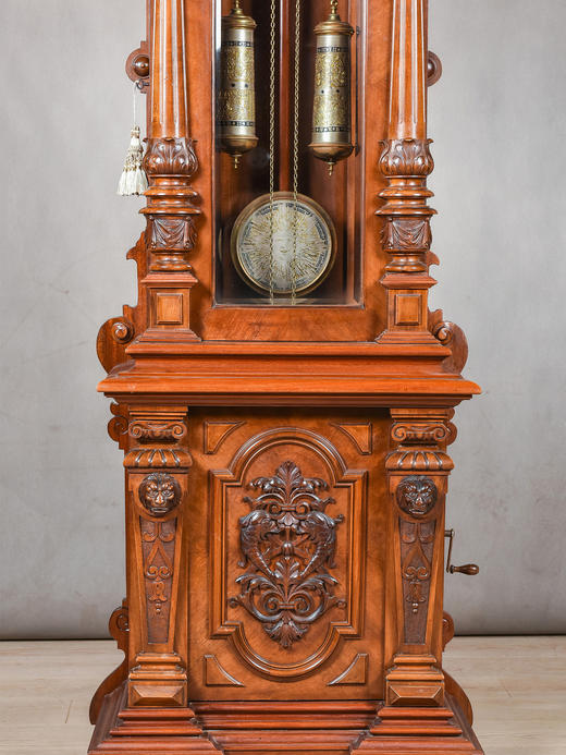 独角鹿西洋古董转盘式碟片音乐盒修饰胡桃木精雕古典兽纹落地钟 商品图2