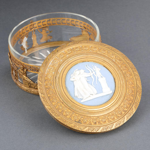 独角鹿西洋古董法国出品wedgwood瓷画铜鎏金镶嵌巴卡拉水晶珍宝盒 商品图1