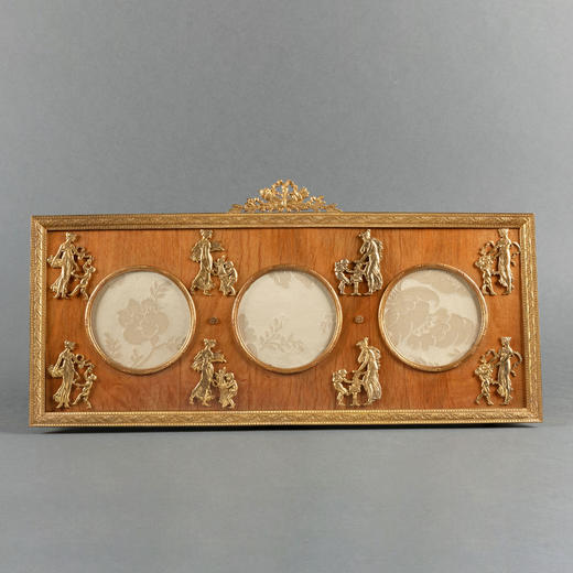 独角鹿西洋古董摆件19世纪末法国帝政风格铜鎏金镶嵌桃花心木相框 商品图0