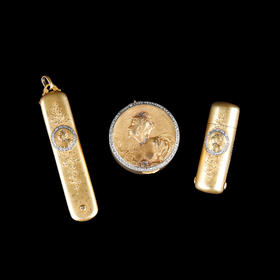 独角鹿西洋古董欧洲新艺术时期18K金镶嵌钻石淑女浮雕梳妆套装