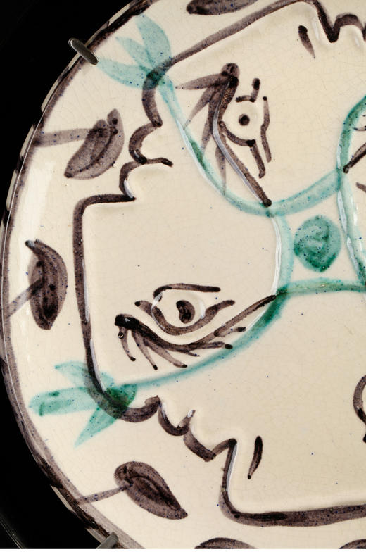 独角鹿西洋古董毕加索与Madoura工坊合作装饰陶盘交织的四面孔 商品图4