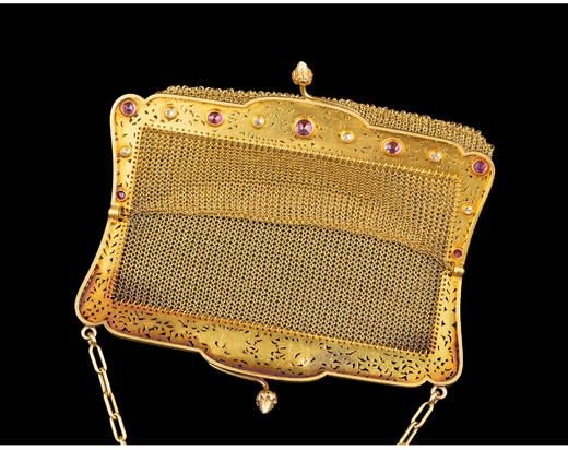 独角鹿西洋古董法国18K黄金镶嵌钻石粉色蓝宝石网状编织晚宴包 商品图4