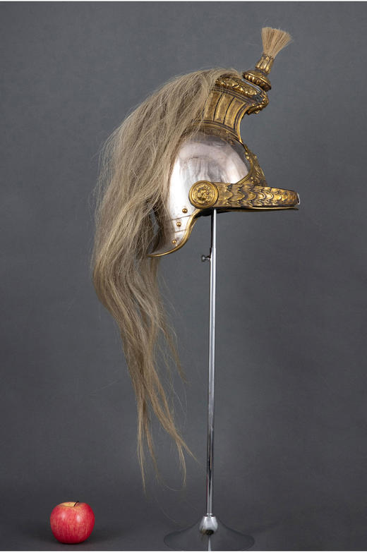 独角鹿西洋古董法兰西第二帝国近卫队铜镀银浮雕羽饰军士头盔 商品图3