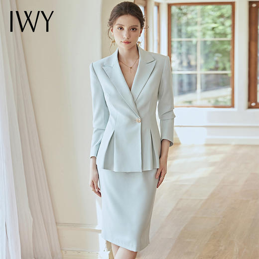 IWY/蓝色西装套裙职业装气质女神范高端工作服正装女套装2022新款秋冬22CS115-L 商品图0
