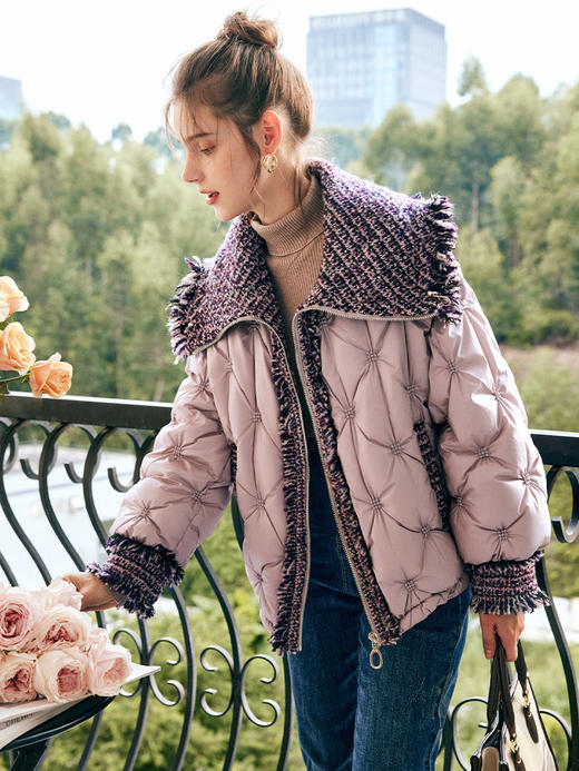 OLrain欧芮儿法式香芋紫短款羽绒服女冬季2022新款小香风翻领外套 商品图1