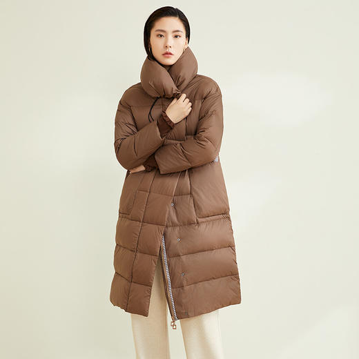 玳莎翻领羽绒服女士22秋冬新款时尚休闲显瘦90白鸭绒中长款外套 CD41306 商品图1