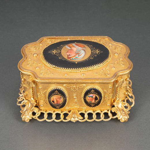 独角鹿西洋古董铜鎏金镶嵌塞弗尔瓷器埃及人像珍宝盒水晶香水瓶 商品图1