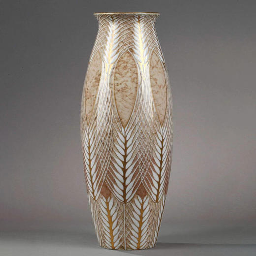 独角鹿西洋古董赛弗尔瓷器法国出品画师Pihan手绘麦穗花纹瓷瓶 商品图0