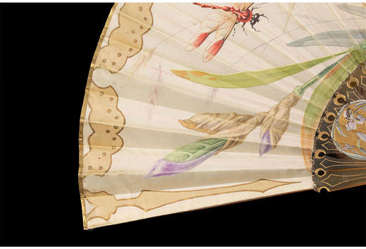 独角鹿西洋古董duvelleroy蜻蜓与鸢尾花手绘丝绸扇面牛角扇骨折扇 商品图1