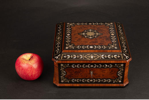 独角鹿西洋古董法贝装饰细木镶嵌带锁方形珠宝盒珍宝盒首饰盒 商品图1