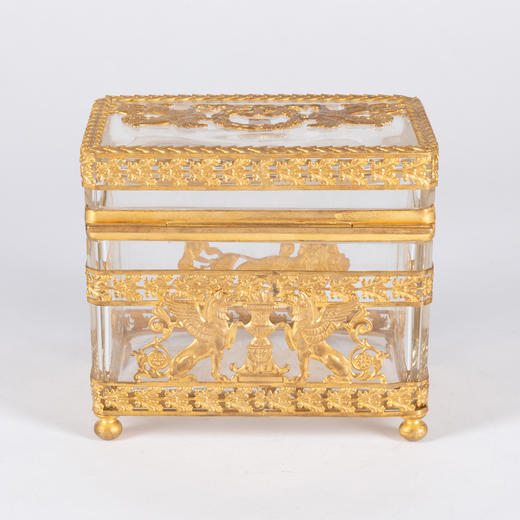 独角鹿西洋古董法国拿破仑三世时期出品铜鎏金镶嵌透明水晶珍宝盒 商品图2