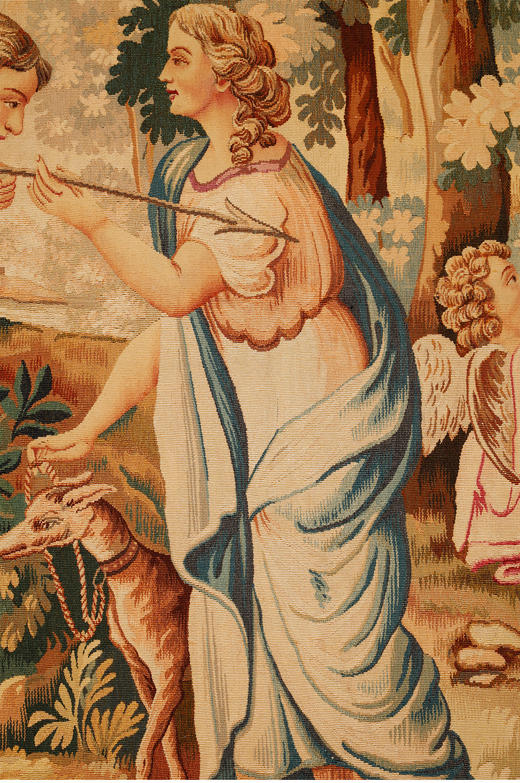 独角鹿西洋古董法国奥布松织造工坊爱之甘泉主题羊毛丝绸挂毯 商品图3