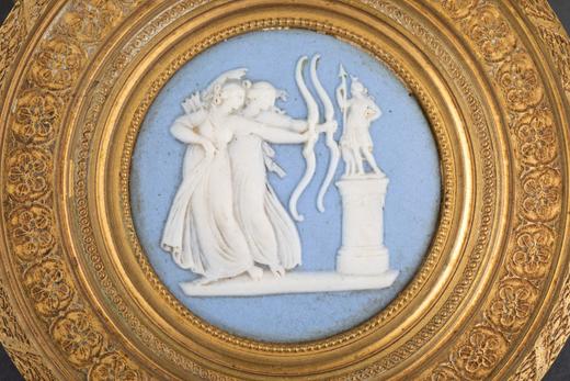 独角鹿西洋古董法国出品wedgwood瓷画铜鎏金镶嵌巴卡拉水晶珍宝盒 商品图4