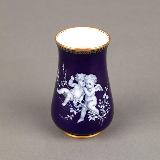独角鹿西洋古董摆件1880年代德国梅森出品钴蓝色搪瓷小花瓶 商品图2