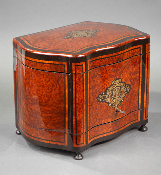 独角鹿西洋古董法国出品玫瑰木镶嵌黄铜母贝铜鎏金烈酒箱全套酒具 商品图1