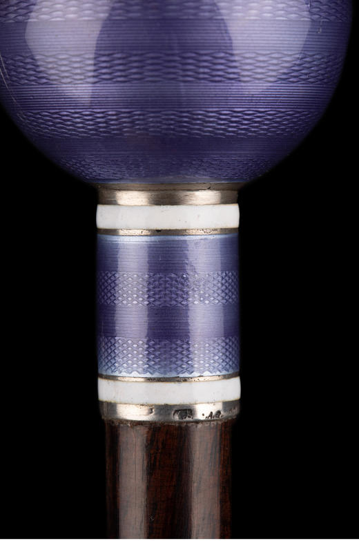 独角鹿西洋古董丁香紫色玑镂珐琅装饰球形杖柄硬木杖身古董手杖 商品图4