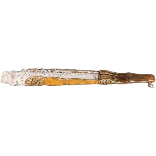 独角鹿西洋古董法国新艺术花卉主题吕克瑟伊蕾丝扇面牛角扇骨折扇 商品图4