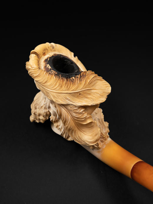 独角鹿西洋古董Ludwig Hartmann&Eidam海泡石羽毛帽绅士琥珀烟斗 商品图4