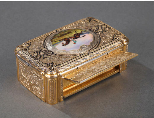 独角鹿西洋古董瑞士工坊出品珐琅银镀金方形鸟鸣音乐盒八音盒 商品图3