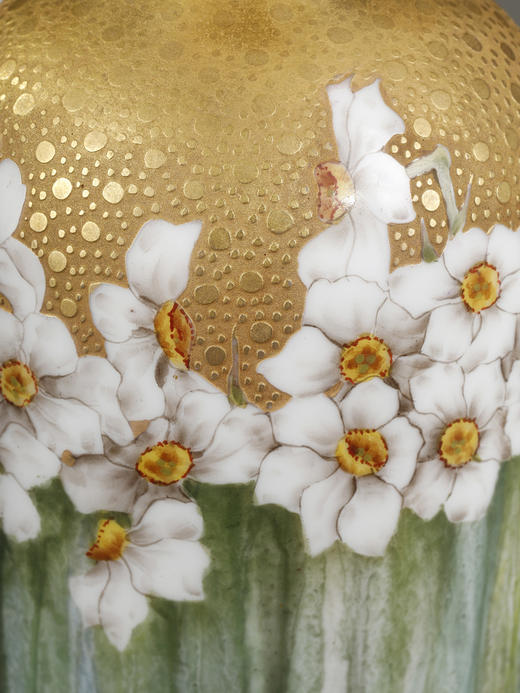 独角鹿西洋古董瓷器1900年代法国出品新艺术风格花卉主题花瓶 商品图4