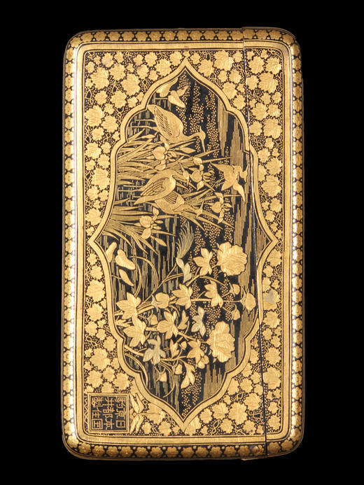 独角鹿西洋古董日本明治时期京都駒井签名水滨白鹭布目象嵌烟盒 商品图0