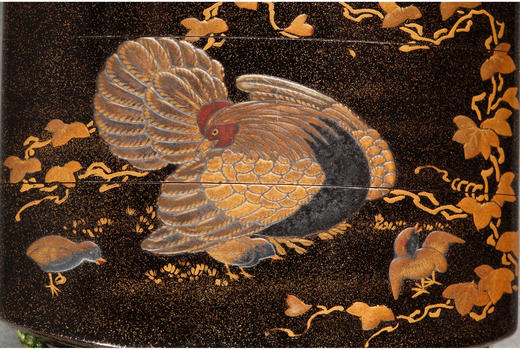 独角鹿西洋古董日本明治时期梶川签名黄杨木根付黑地金漆莳绘印笼 商品图4