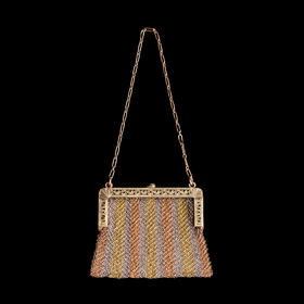 独角鹿西洋古董美国14K黄金锁子甲编织藏化妆盒女士手拿包晚宴包