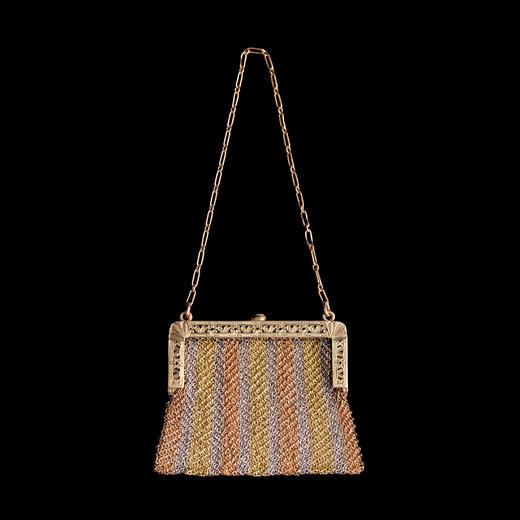 独角鹿西洋古董美国14K黄金锁子甲编织藏化妆盒女士手拿包晚宴包 商品图0