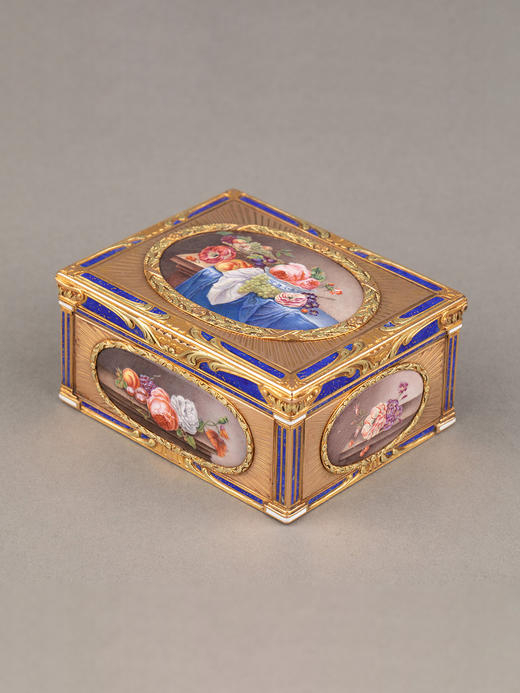 独角鹿西洋古董德国哈瑙地区双色金镶嵌彩绘珐琅细密画装饰鼻烟盒 商品图2