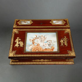 独角鹿西洋古董帝政风格爱神维纳斯与丘比特铜鎏金便携式书写箱