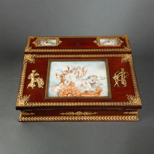 独角鹿西洋古董帝政风格爱神维纳斯与丘比特铜鎏金便携式书写箱 商品图0