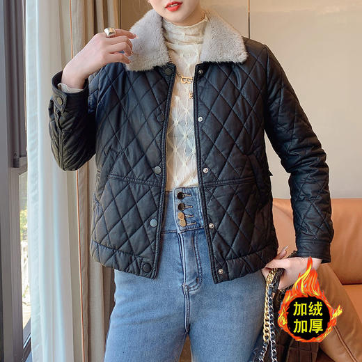 冬季新款，时尚休闲仿水貂毛毛领绗缝格子加绒加厚皮 HR-YYG82766 商品图0