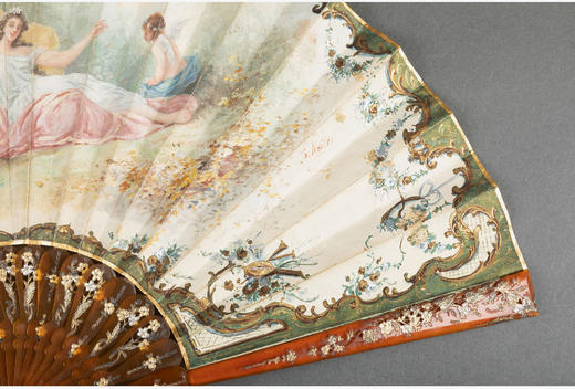 独角鹿西洋古董法国画师签名女神与天使主题手绘扇面古董折扇  商品图3