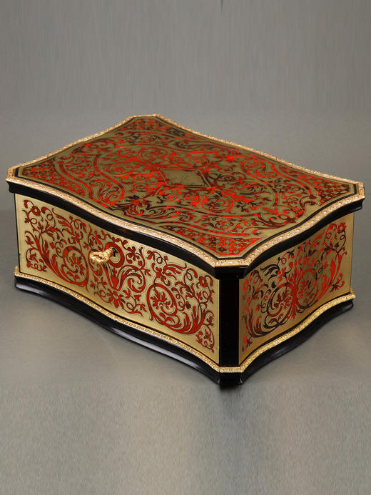 独角鹿西洋古董法国拿破仑三世花卉卷叶纹精雕布勒镶嵌珍宝首饰盒 商品图3